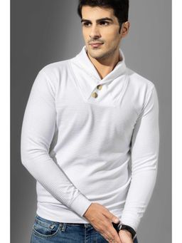 GRITSTONES - Men White Shawl Collar Solid T-shirt