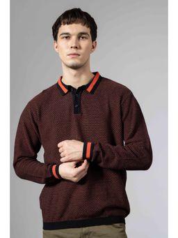 GRITSTONES - Men Maroon Black Premium Flat knit Polo T-shirt