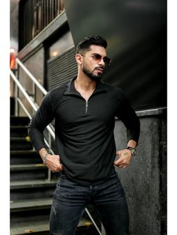 GRITSTONES - Men Black Zipper Polo T-shirt