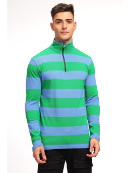GRITSTONES - Men Green Blue Zipper T-shirt