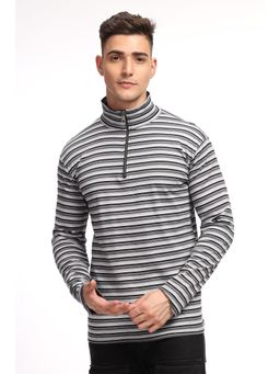 GRITSTONES - Men Black Stripes Zipper T-shirt