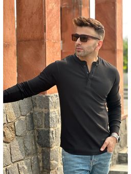 GRITSTONES - Men Black Henley Neck T-shirt