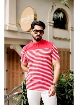 GRITSTONES - Men Red Striped Henley T-shirt
