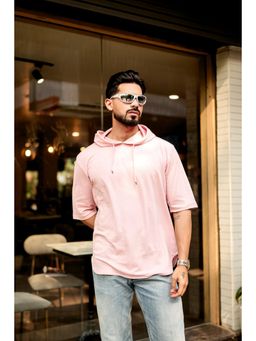 GRITSTONES - Men Pink Oversized Hooded Neck T-shirt