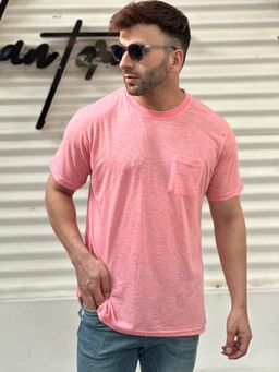 GRITSTONES - Men Pink Oversized Cotton Pocket T-shirt
