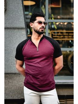 GRITSTONES - Men Wine Black Ottoman Zipper T-shirt