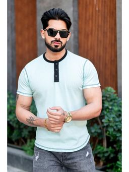 GRITSTONES - Men Blue Waffle Colorblock Henley T-shirt