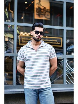 GRITSTONES - Men White Striped Zipper T-shirt