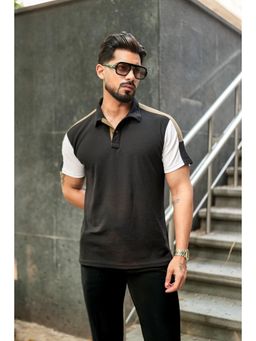 GRITSTONES - Men Black Waffle Colorblock Polo Collar T-shirt