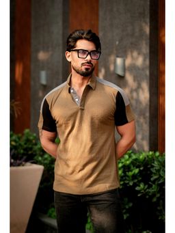 GRITSTONES - Men Golden Colour Block Waffle Polo T-shirt