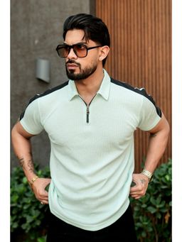 GRITSTONES - Men Sky Blue Waffle Zipper Polo Collar T-shirt