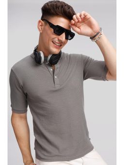 GRITSTONES - Men Dark Grey Waffle Knit Henley T-shirt