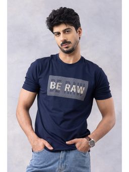 GRITSTONES - Men Navy Blue Be Raw Half Sleeve Round Neck T-shirt