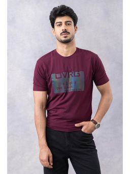 GRITSTONES - Men Wine Typographic Half Sleeve Round Neck T-shirt