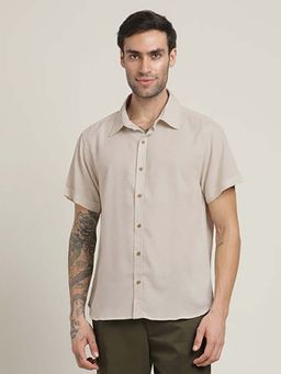 Saltpetre - Summer Relaxed Fit Semi-Spread Collar Linen Blend Natural Beige Shirt