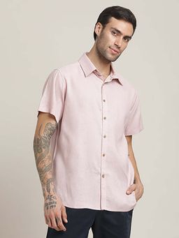 Saltpetre - Summer Relaxed Fit Semi-Spread Collar Linen Blend Pastel Pink Shirt