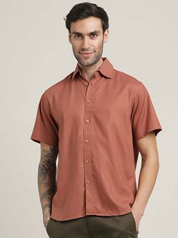 Saltpetre - Summer Relaxed Fit Semi-Spread Collar Linen Blend Terracotta Brown Shirt