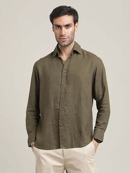 Saltpetre - Bay Side Relaxed Fit Linen Blend Olive Green Shirt