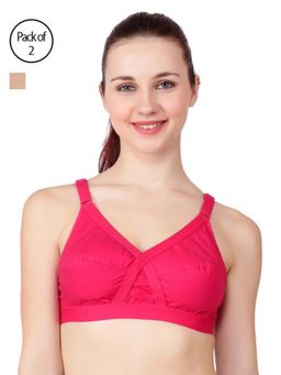 Floret - Pack of 2 Solid Full Coverage Bra - Multi-Color