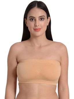 BRACHY - Half Coverage Lightly Padded Comfort Seamless Rapid Dry Bandeau Tube Bra Beige