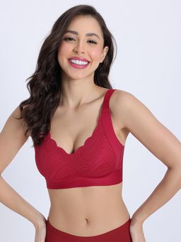 Zivame - Seamless Collective Padded Non Wired 3/4Th Coverage Lace Bra - Red