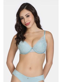 Zivame - La Flamme Padded Plunge Wired Medium Coverage Lace Bra - Green