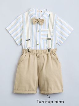 Hopscotch - 2-Piece Striped Shirt and Shorts with Bow and Suspender