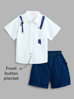 Hopscotch - 2-Piece Suspender Print Shirt And Shorts