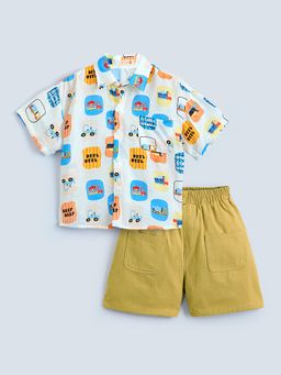 Hopscotch - 2-Piece Vehicle Print Shirt And Shorts