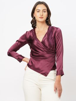 MISH - Maroon Satin Wrap Long Top
