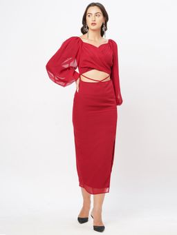 MISH - Maroon Solid Midriff Sheath Dress