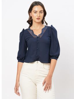 MISH - Navy Blue Lace Insert Top