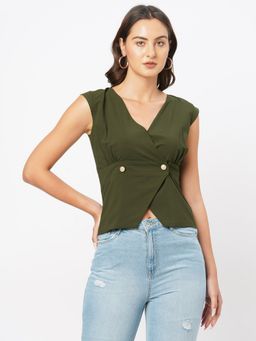 MISH - Olive Solid Wrap Style Top