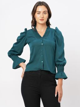 MISH - Green Solid Smocked Top