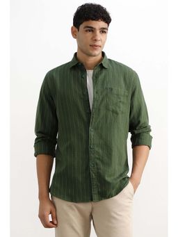 Allen Solly - Men Olive Regular Fit Stripes Full Sleeves Casual Shirt