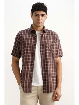 Allen Solly - Men Brown Regular Fit Checks Half Sleeves Casual Shirt