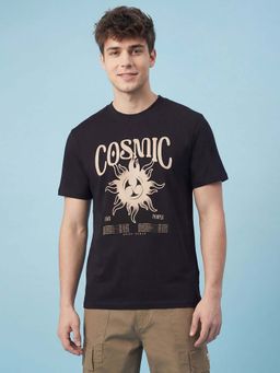 Being Human - Men Black Relaxed Fit Half Sleeves Typography T-shirt