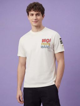 Being Human - Men Off White Relaxed Fit Half Sleeves Typography T-shirt