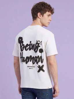 Being Human - Men White Relaxed Fit Half Sleeves Typography T-shirt