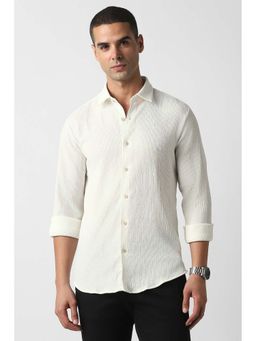 Van Heusen - Men White Slim Fit Textured Full Sleeves Party Shirt