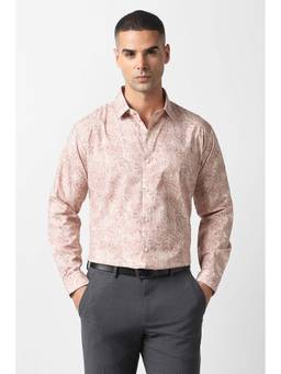 Van Heusen - Men Beige Slim Fit Printed Full Sleeves Party Shirt