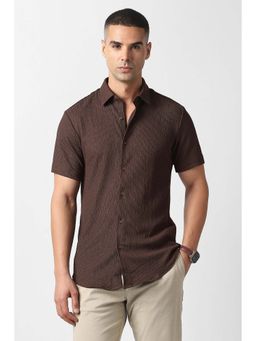 Van Heusen - Men Brown Slim Fit Textured Half Sleeves Party Shirt