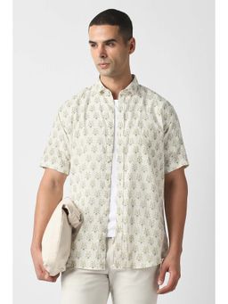 Van Heusen - Men Off White Floral Printed Half Sleeves Shirt