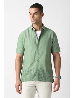 Van Heusen - Men Green Regular Fit Floral Printed Half Sleeves Party Shirt