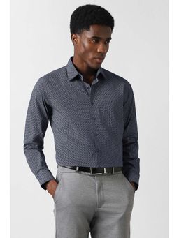 Van Heusen - Men Navy Blue Slim Fit Printed Full Sleeves Formal Shirt
