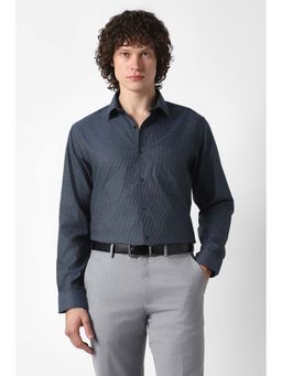 Van Heusen - Men Navy Blue Regular Fit Checks Full Sleeves Formal Shirt