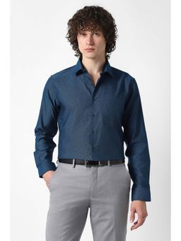 Van Heusen - Men Navy Blue Slim Fit Textured Full Sleeves Formal Shirt