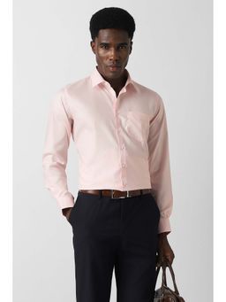 Van Heusen - Men Peach Slim Fit Textured Full Sleeves Party Shirt