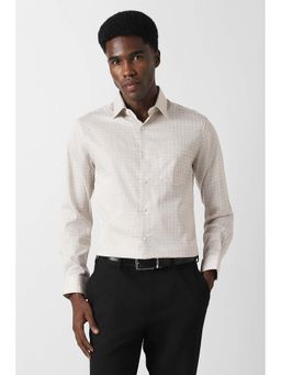Van Heusen - Men Beige Tailored Fit Printed Full Sleeves Shirt
