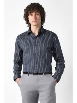 Van Heusen - Men Navy Blue Tailored Fit Printed Full Sleeves Shirt